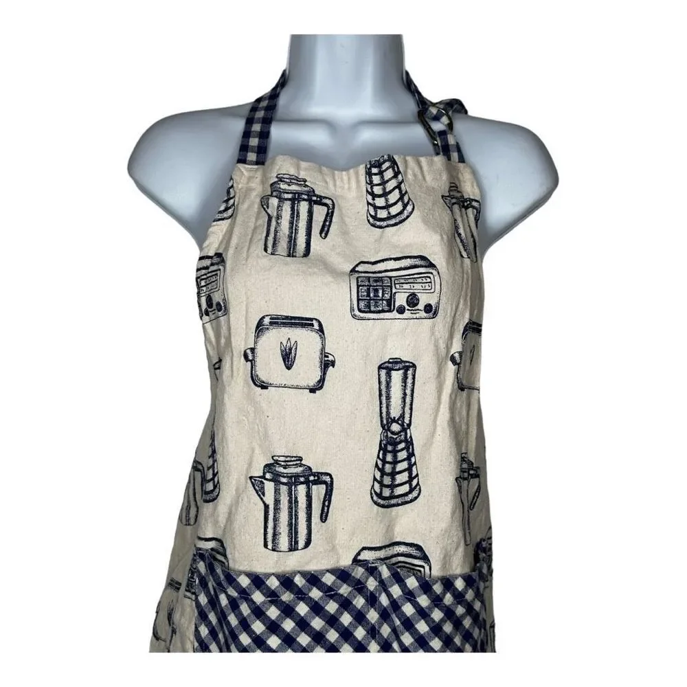 Vintage Kitchen Themed Blue Cotton Apron‎